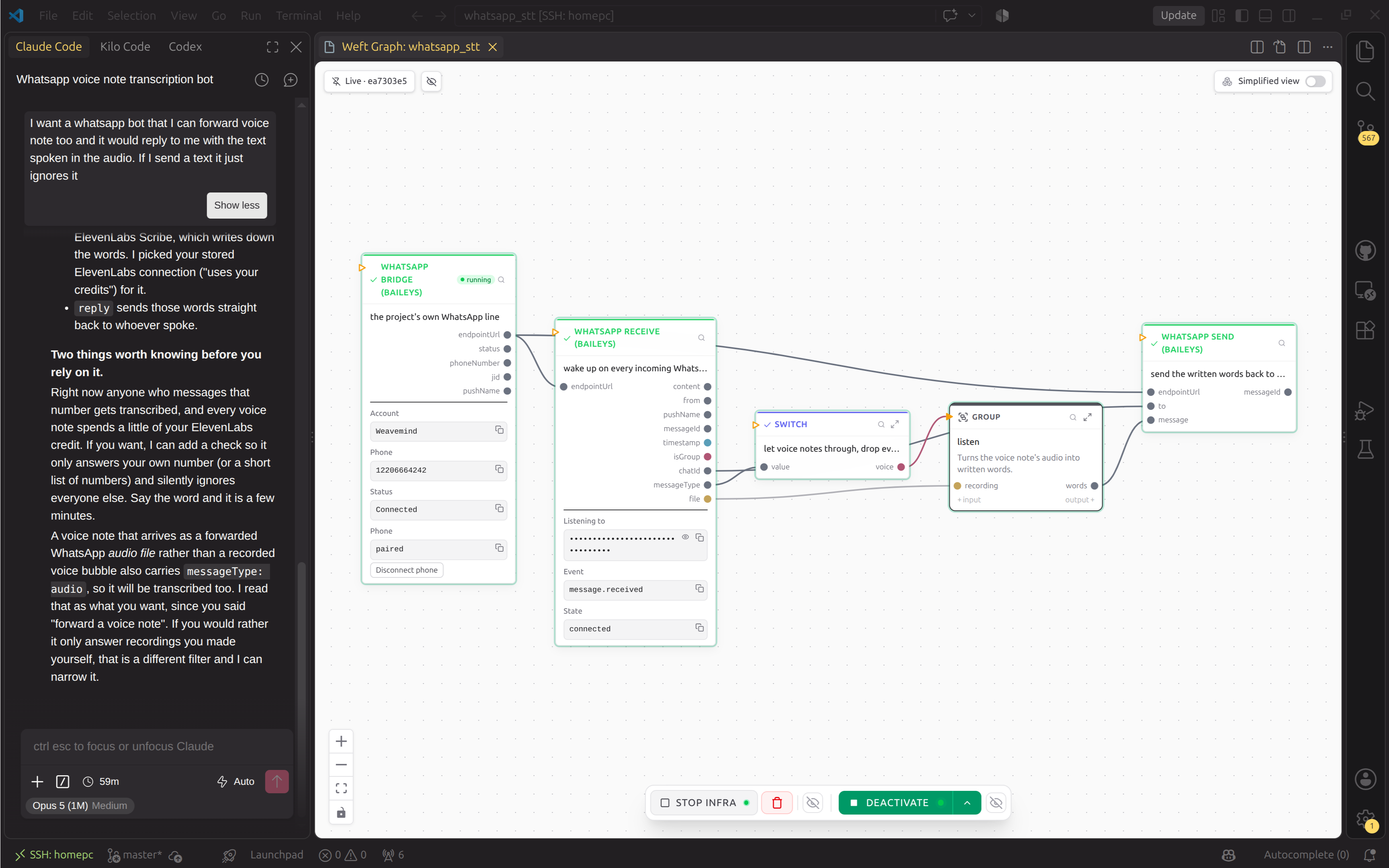 Tangle turning that request into a WhatsApp bot that transcribes voice notes